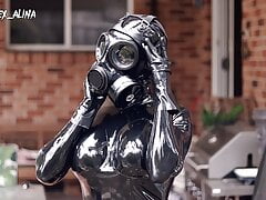 Latex Catsuit Gas Mask Enclosure