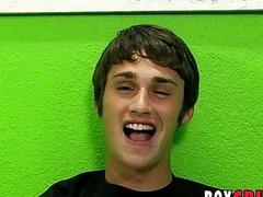 Lovely twink strips after an interview and strokes his schlong