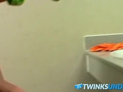 Horny twink Joey Steels wanking off and changing underwear