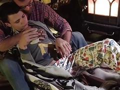 Daddy porks this teen's tight asshole by the fire