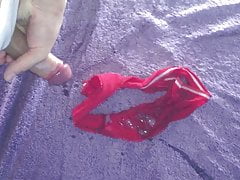 Massive Cumshot on red Thong
