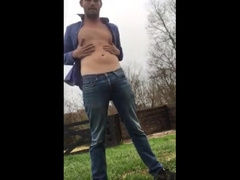 A big load after a striptease outside