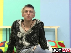 Skinny teenager Ian jerks off his big cock after interview