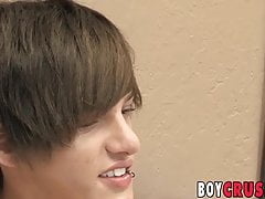 Pierced cute twink Connor Terrence beating off his big cock