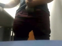 MILKING HIS BIG UNCUT BRAZILIAN DONKEY DICK AT WORK