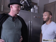 MANLY FETISH - Magician barebacking ebony bottom in kitchen session