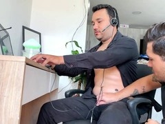 Sucking off my buddy while he works and ends up wrecking my ass