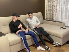 Two guys getting off before swapping some oral fun