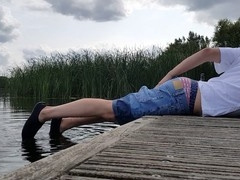 Horny European gay twink gets raw and wet outdoors by the lake
