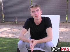 Interview before self touching and showering for young man