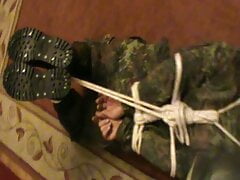 Hogtied armyslave is stomped