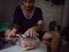 gainer gobbling a large slip of pizza