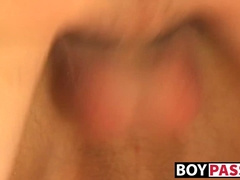 Bottom twink cums from anal riding his lovers big dick