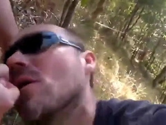 Buddy blowing me in the woods and I shoot on his face