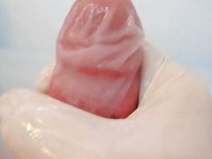 Watch me cum in a Condom with lubed LATEX GLOVES