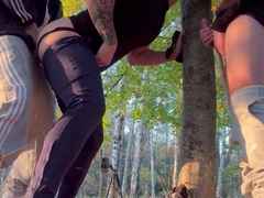 Three way in the woods public condom-free pulverize steaming Grind guys with sneakers
