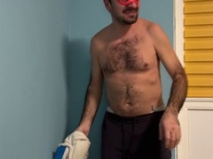 Amateur bear enjoys his big unshaved cock solo session