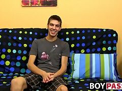 Young skinny gay dude having fun with his throbbing penis