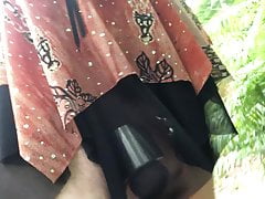 Walking in woods upskirt