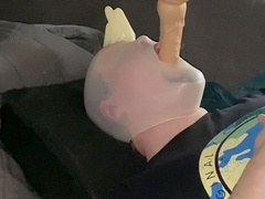 My second Breathplay. spandex Glovemask and fake penis suckig 26x7m