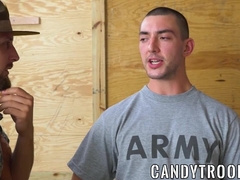 Muscle military studs pounding hard while sergeant watches