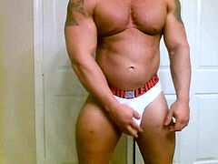 Muscle posing in boxers then jerkoff