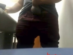 MILKING HIS BIG UNCUT BRAZILIAN DONKEY DICK AT WORK