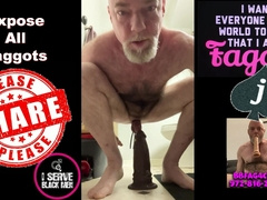 Christopher Allen Foster rides thick black rubber dong and cums all over his card