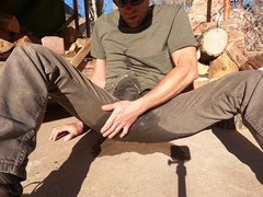 Guy enjoying outdoor piss and cum sessions
