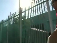 Gay guy gives a blowjob in public