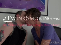 Tattooed Ryan Fields let Jack Diamond jack his cock and swallow his cum while inhalin