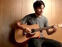 heterosexual musician has a guitar solo before draining