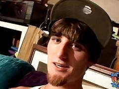 Slim straight bloke wanks his cock in a solo masturbation