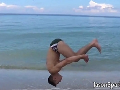 Tattooed muscle twink bareback pounding young gay after BJ