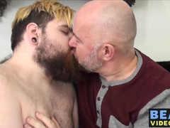 Grand daddy bear Guy English hammering at Claudio White