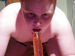 Chubby sissy deepthroat training