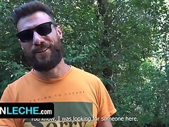 Latin Leche - Muscular Amateur Latino With Beard Slobbers And Rides Stranger's Cock Outdoors