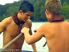 torrid guys rowing in a boat and fucking on the beach