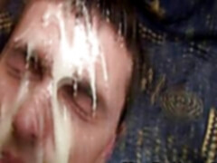 Gay guy sucks dick, gets fucked and blasted with cum