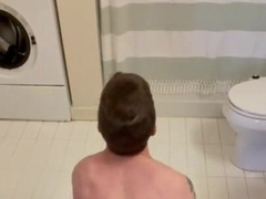 Inked stud takes large fake penis with his pummel machine