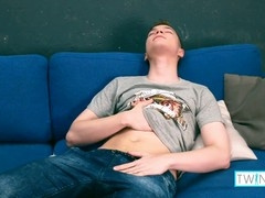 Randy gay twink Ethan makes himself shoot a sticky load of cum