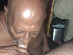 Mature man enjoys slow cock sucking and stroking from a gay partner