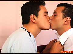 Latino couple three-way barebacking
