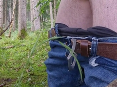 Ultra-kinky in the woods while hiking and stroking off my rock-hard salami in the rain - Part 1