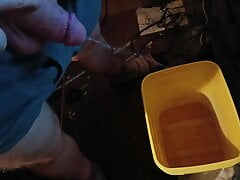 Our toilet is broken so I have to use bucket watch me