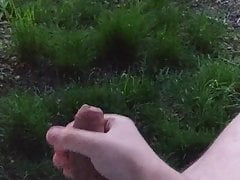 Evening park bench cumshot