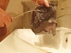 pissing on my wifes grey knickers