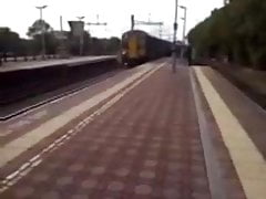 Train track wank and cum