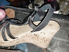 cum on her new stained wedge shoe