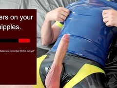 Edging fun in spandex with an epic cum explosion